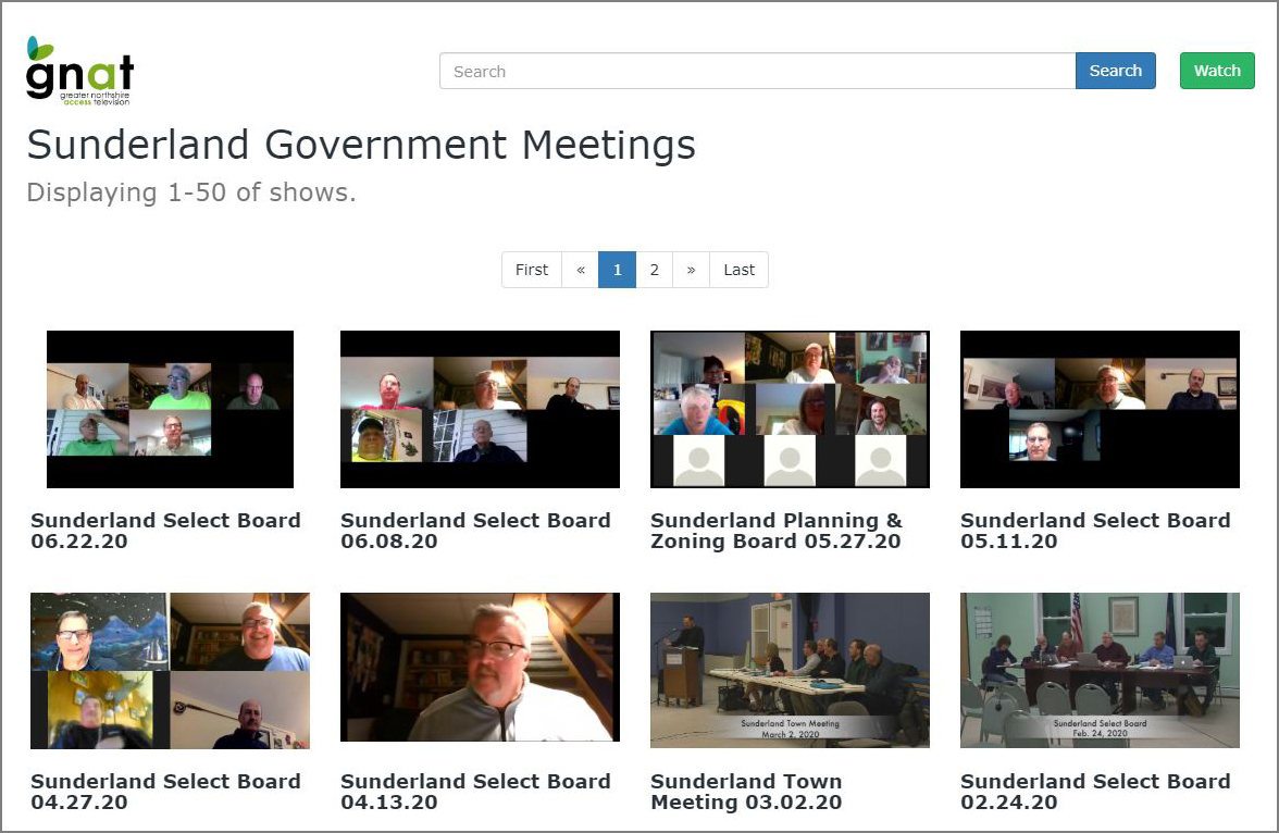 GNAT-TV Video on Demand webpage showing Sunderland Government Meetings.